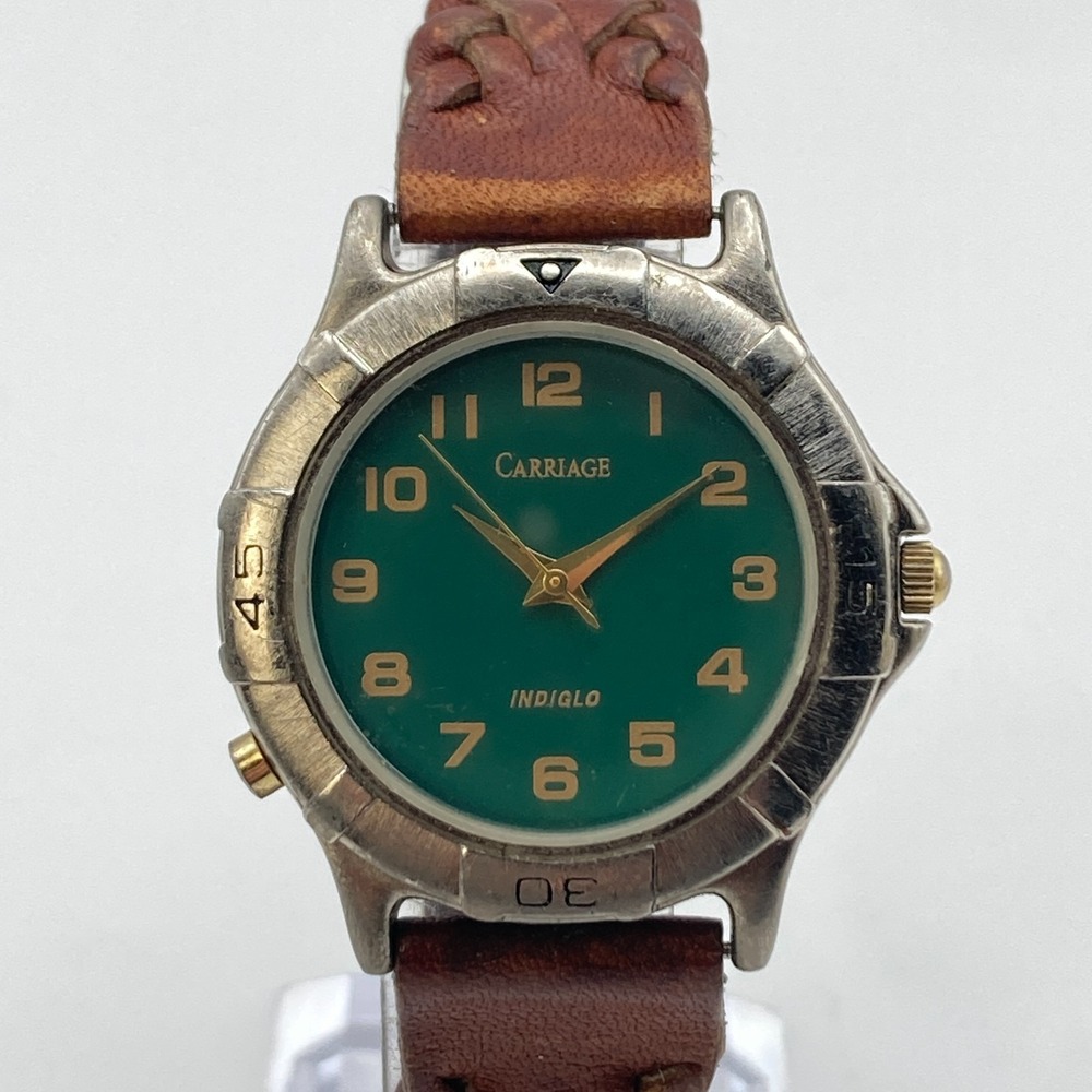 Vtg Carriage Timex Women Watch 32mm Silver Tone Indiglo Green Dial New Battery